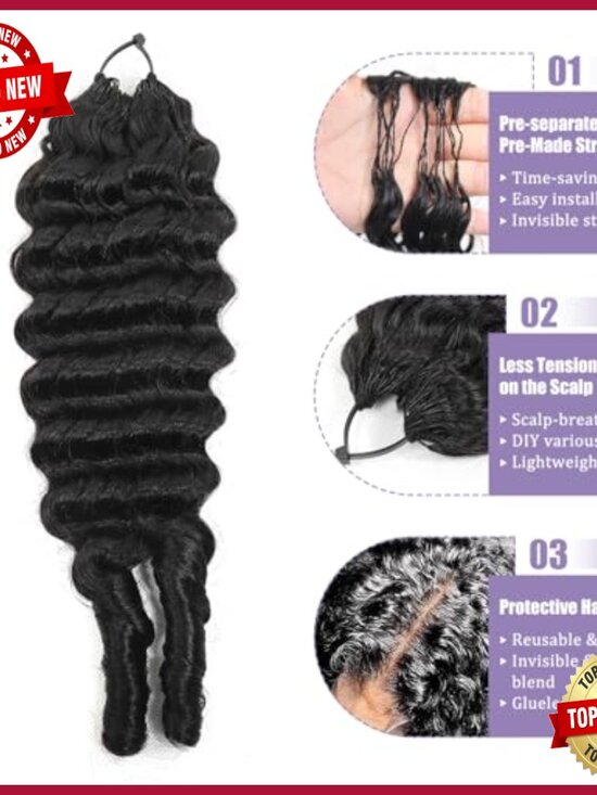 18 Inch Knotless Feather Crochet Human Hair Extensions Deep Wave